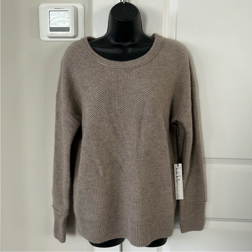 Nicole Miller Taupe Cashmere Crew Neck Sweater